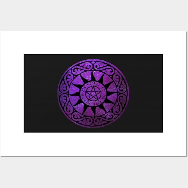 Five Elements Runic Magical Pentacle - Purple Version Wall Art by sarahwainwright